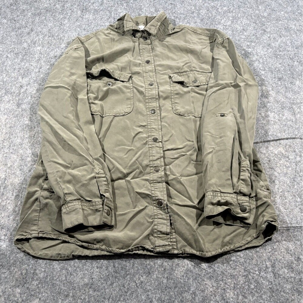 BeCool Long Sleeve Shirt Collared Beige Button Down TENCEL Double Pocket Sz S/M